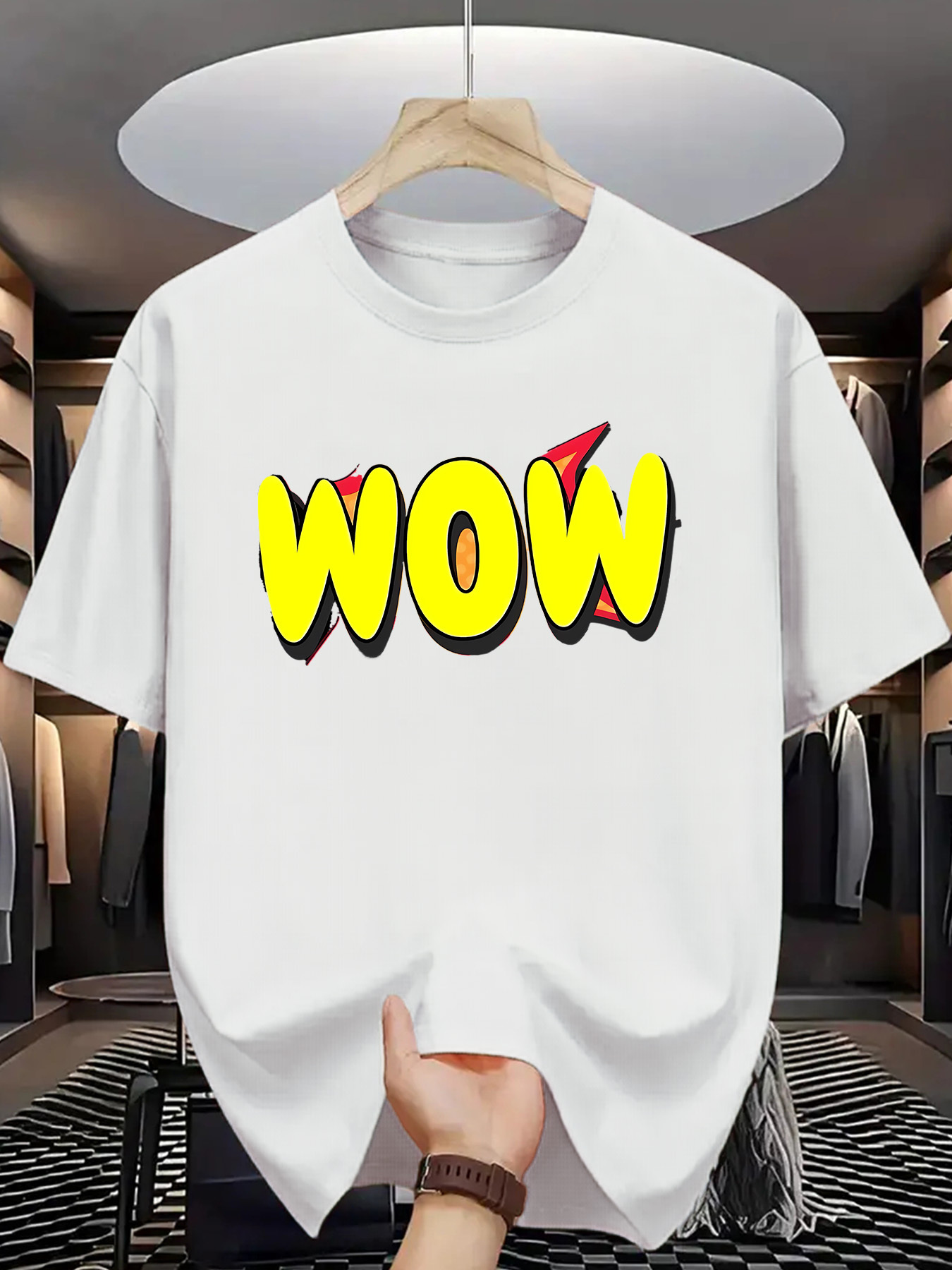 Men's Graphic T-Shirt Bold Comic Style Yellow Lettering Wow
