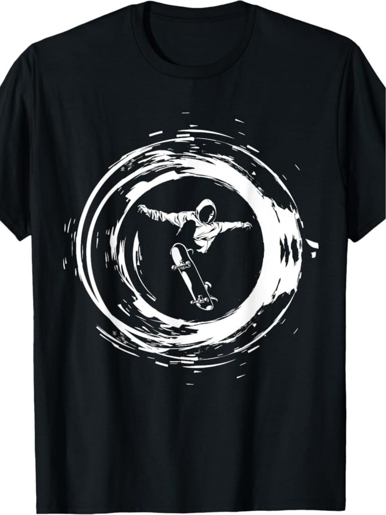 Men's Graphic T-Shirt Dynamic Brushstroke Circle With Energetic Skater Performing Inside