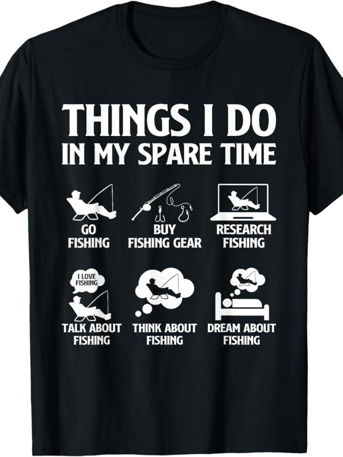 Men's Graphic T-Shirt Things I Do In My Spare Time With Simple Fishing Gear Silhouette Designs