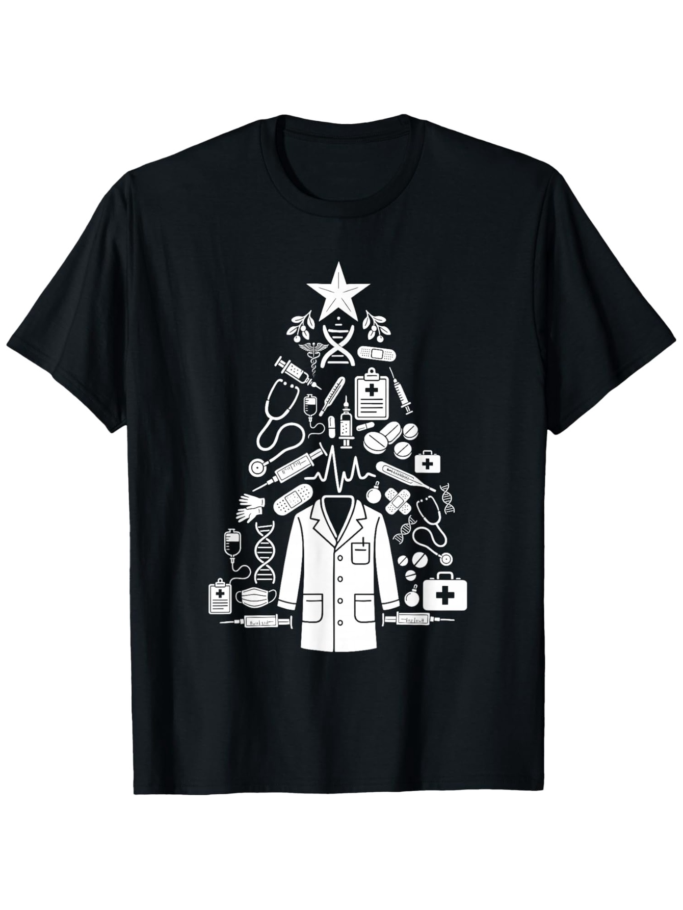 Men's Graphic T-Shirt Holiday Christmas Tree With Medical Tools And Doctor Coat