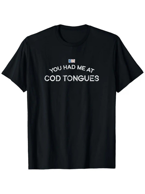 Men's Graphic T-Shirt You Had Me At Cod Tongues Playful Lettering On Black T Shirt