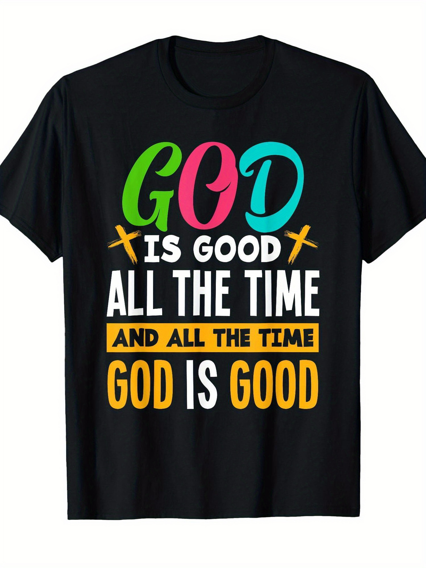 Men's Graphic T-Shirt Colorful Text With Crosses On Inspirational Religious Black T Shirt