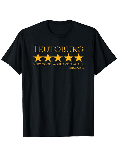 Men's Graphic T-Shirt Teutoburg Five Golden Stars With Review Text Underneath On Black T Shirt