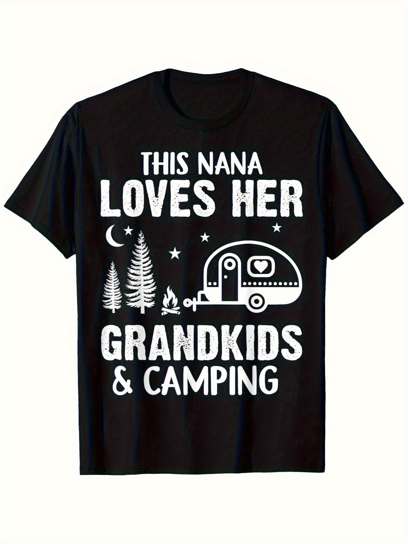 Men's Graphic T-Shirt This Nana Loves Her Grandkids And Camping Under Moonlight With Trees And Camper Trailer