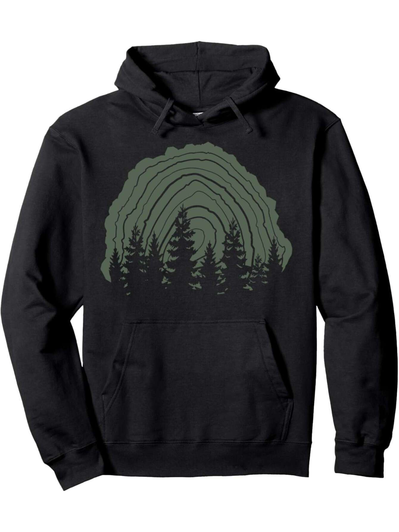 Men's Graphic Hoodie Majestic Evergreen Forest Under Ring Shaped Treeline With Sunset Glow