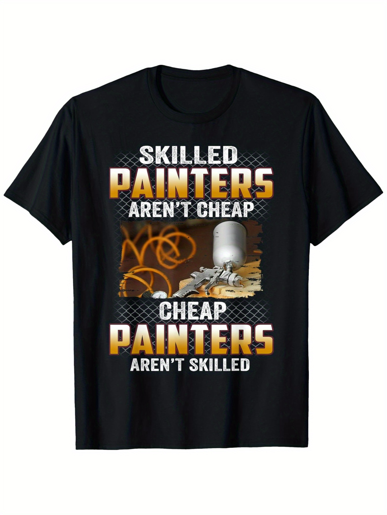 Men's Graphic T-Shirt Skilled Painters With Artistic Spray Cans And Metallic Tools Surrounded By Paint Swirls T Shirt