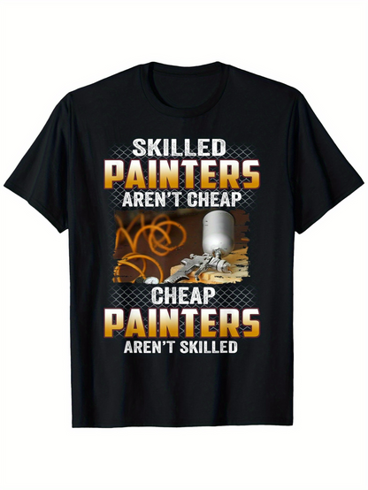 Men's Graphic T-Shirt Skilled Painters With Artistic Spray Cans And Metallic Tools Surrounded By Paint Swirls T Shirt