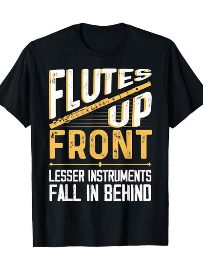 Men's Graphic T-Shirt Flutes Up Front Bold Slogan With Diagonal Yellow Accent Typographic Shirt