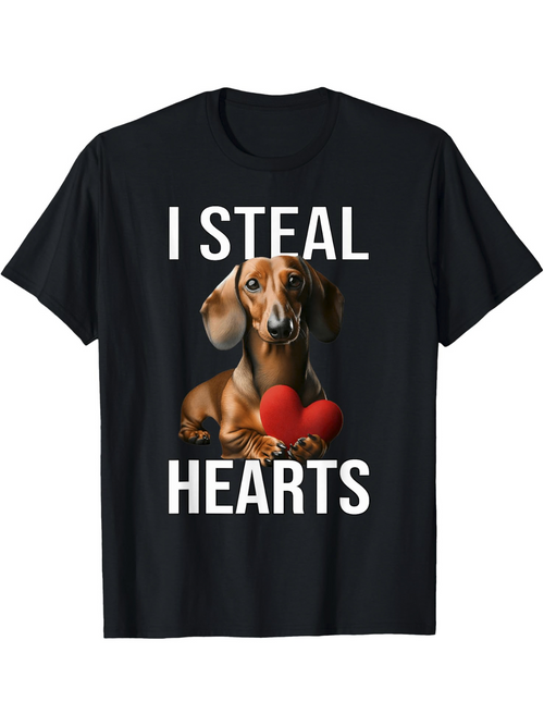 Men's Graphic T-Shirt I Steal Hearts Playful Puppy With Red Plush Heart Toy