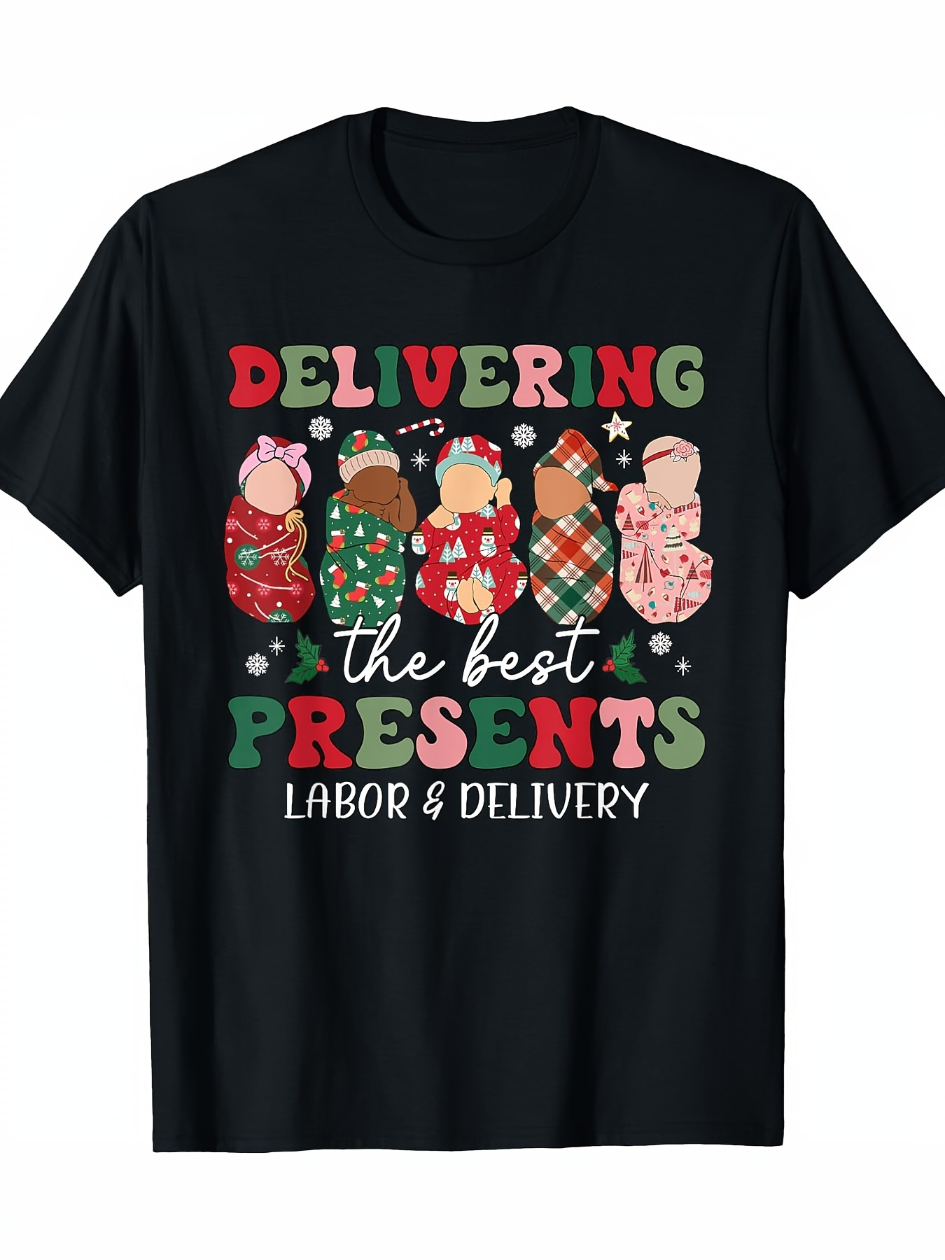 Men's Graphic T-Shirt Delivering The Best Presents Wrapped Babies On Holiday Background