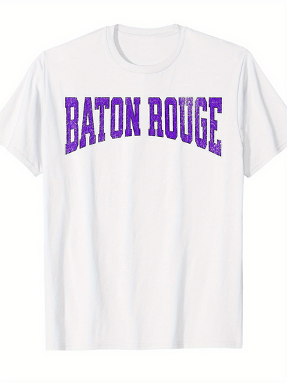 Men's Graphic T-Shirt Baton Rouge Bold Purple Letters On Classic White Cotton T Shirt