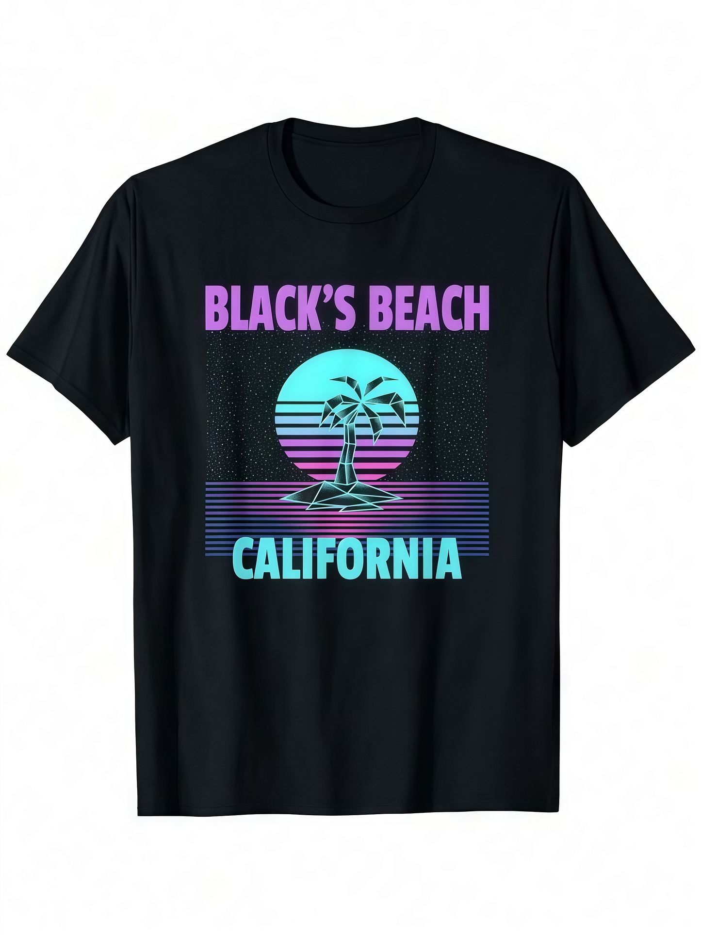Men's Graphic T-Shirt Blacks Beach California With Palm Tree Retro Sunset Scene