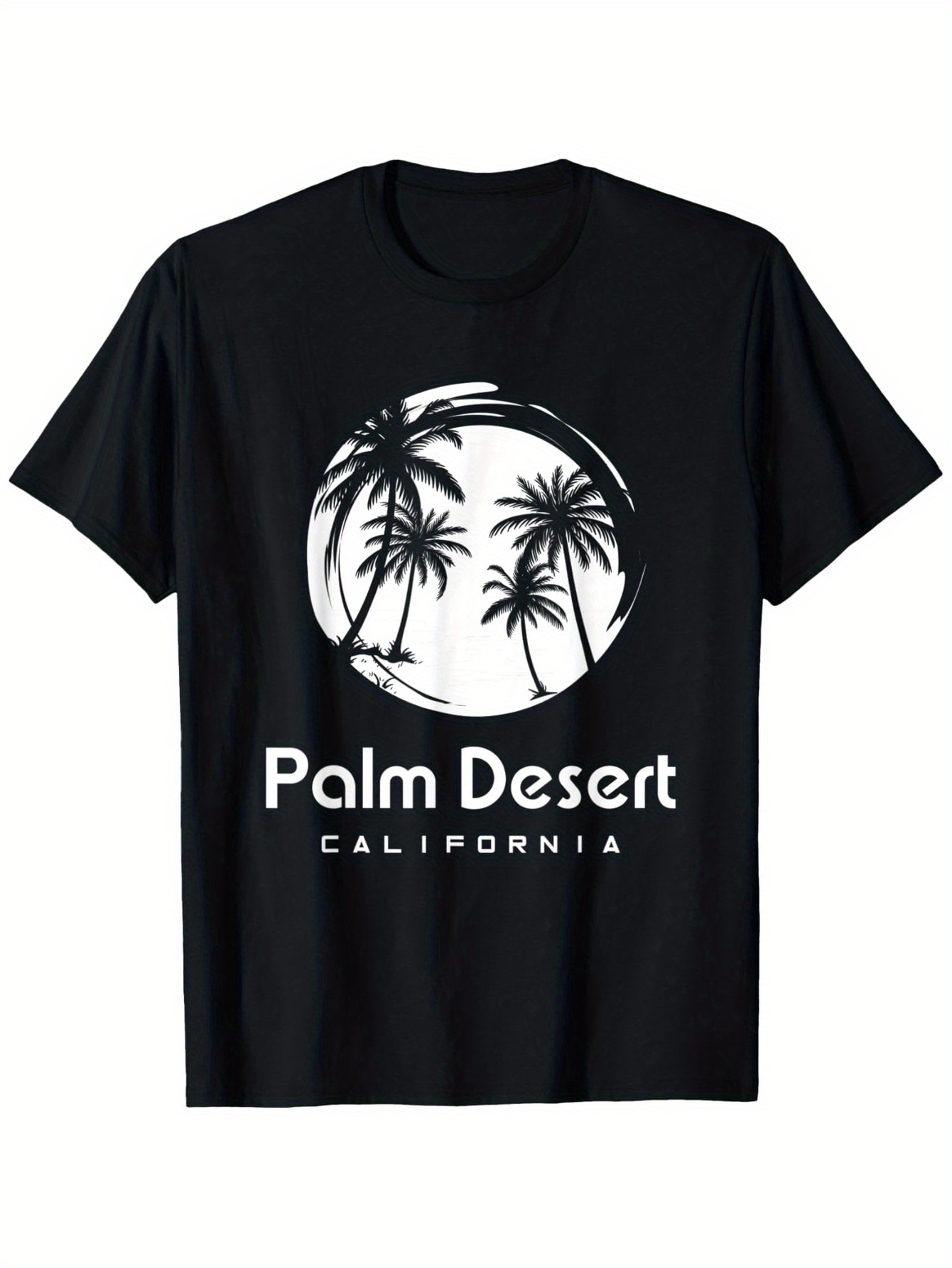 Men's Graphic T-Shirt Palm Desert California Sunrise With Swirling Lines Framing Palm Trees