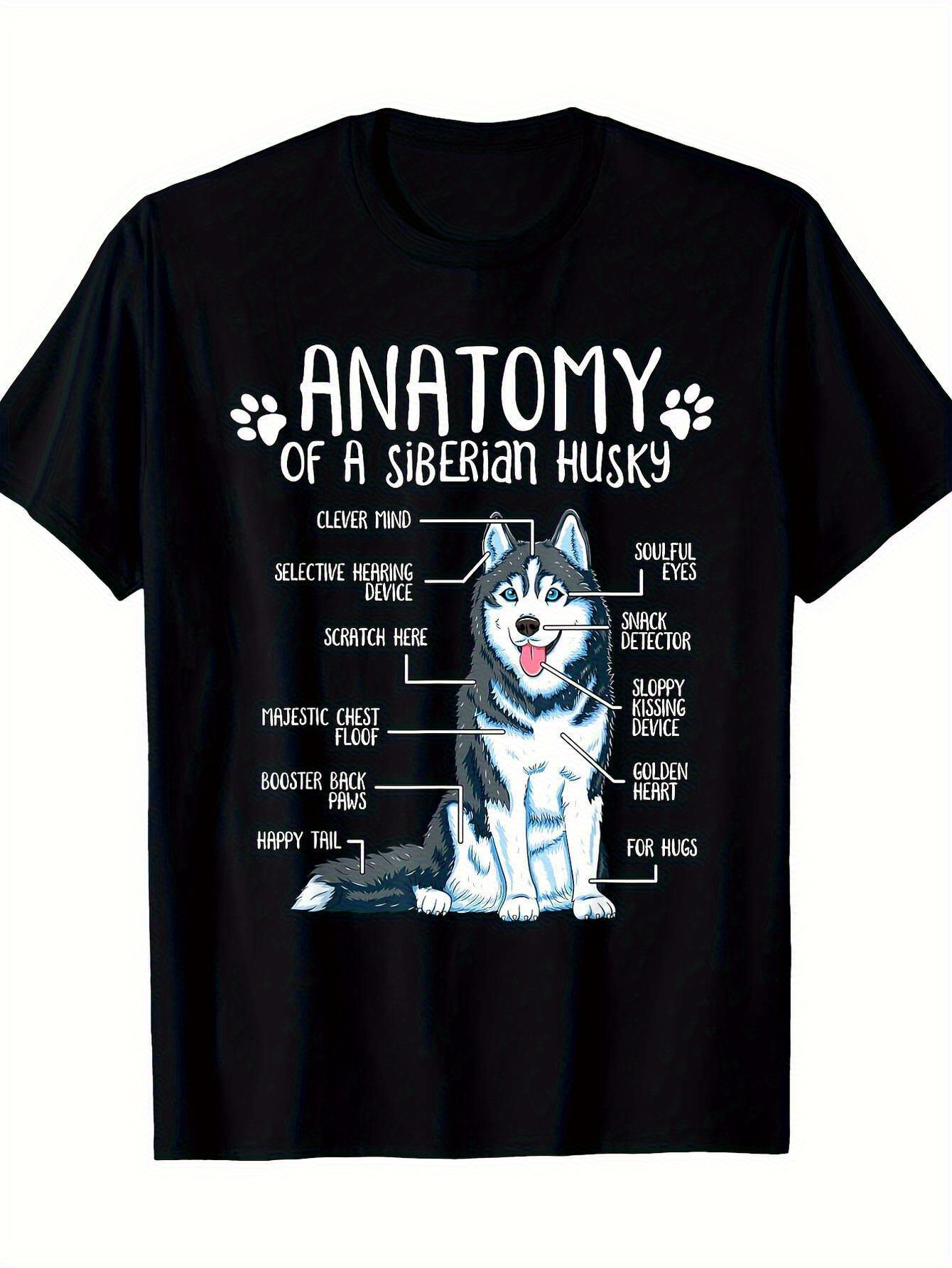Men's Graphic T-Shirt Anatomy Of A Siberian Husky Cute Diagram Featuring Smiling Blue Eyed Playful Husky Dog