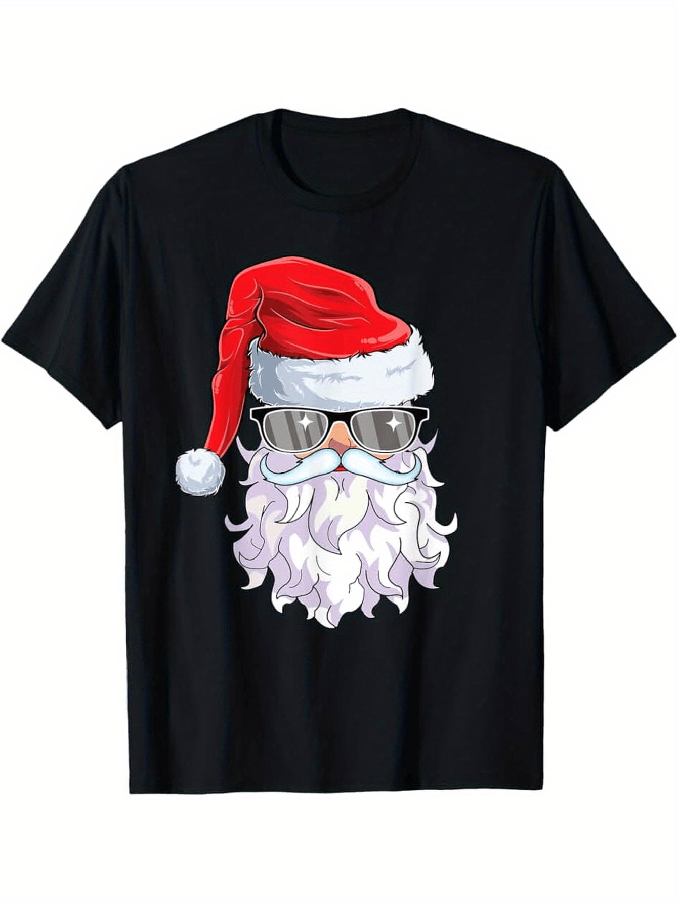 Men's Graphic T-Shirt Cool Sunglasses And Festive Hat On Cartoon Santa Claus