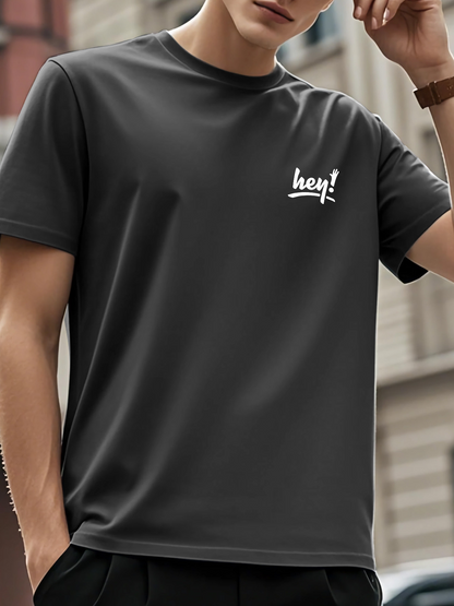 Men's Graphic T-Shirt Hey Script Lettering Minimalist Cotton Texture T Shirt