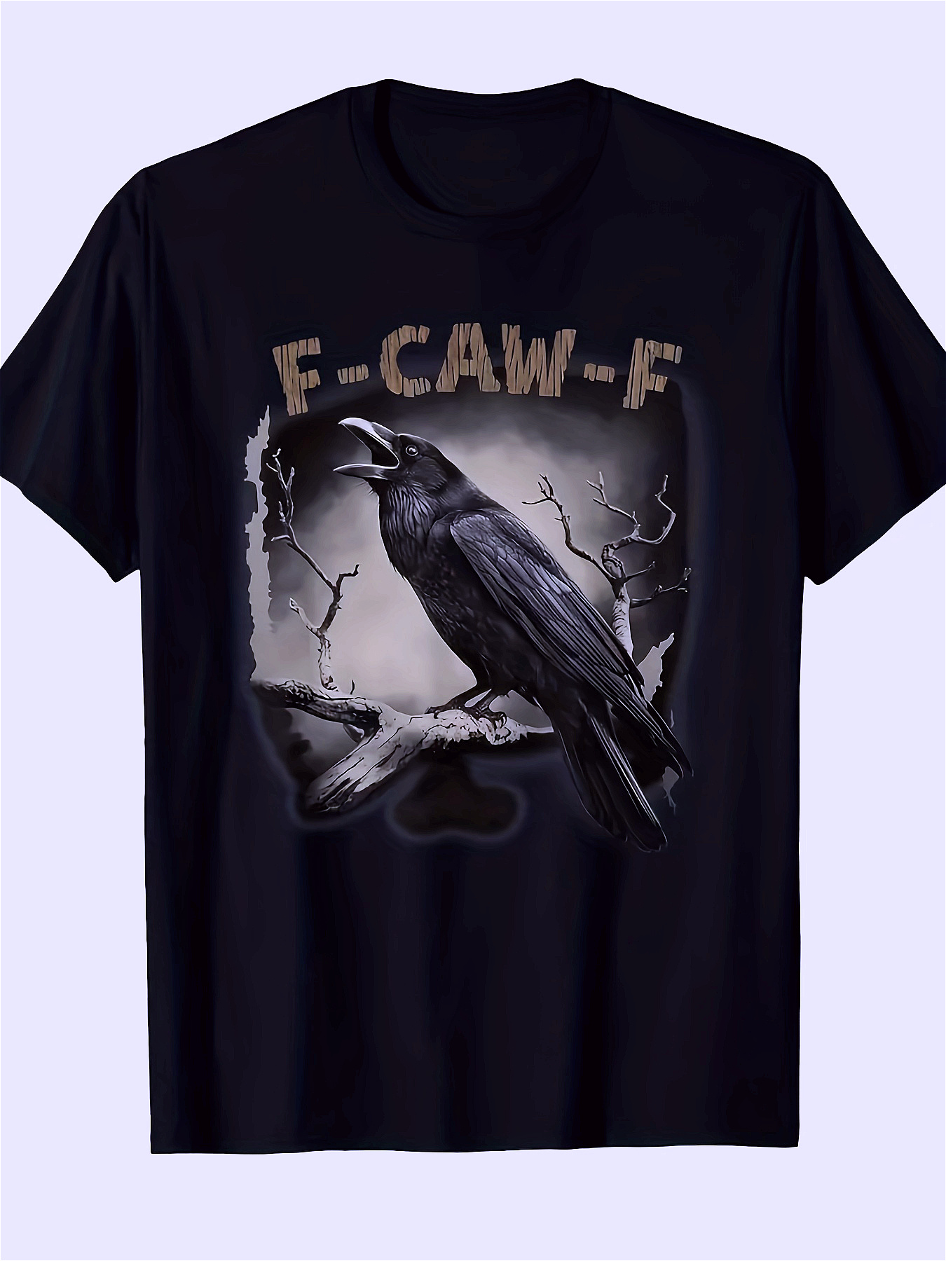 Men's Graphic T-Shirt F Caw F Dark Misty Forest With Perching Raven And Moonlight Branches Raven