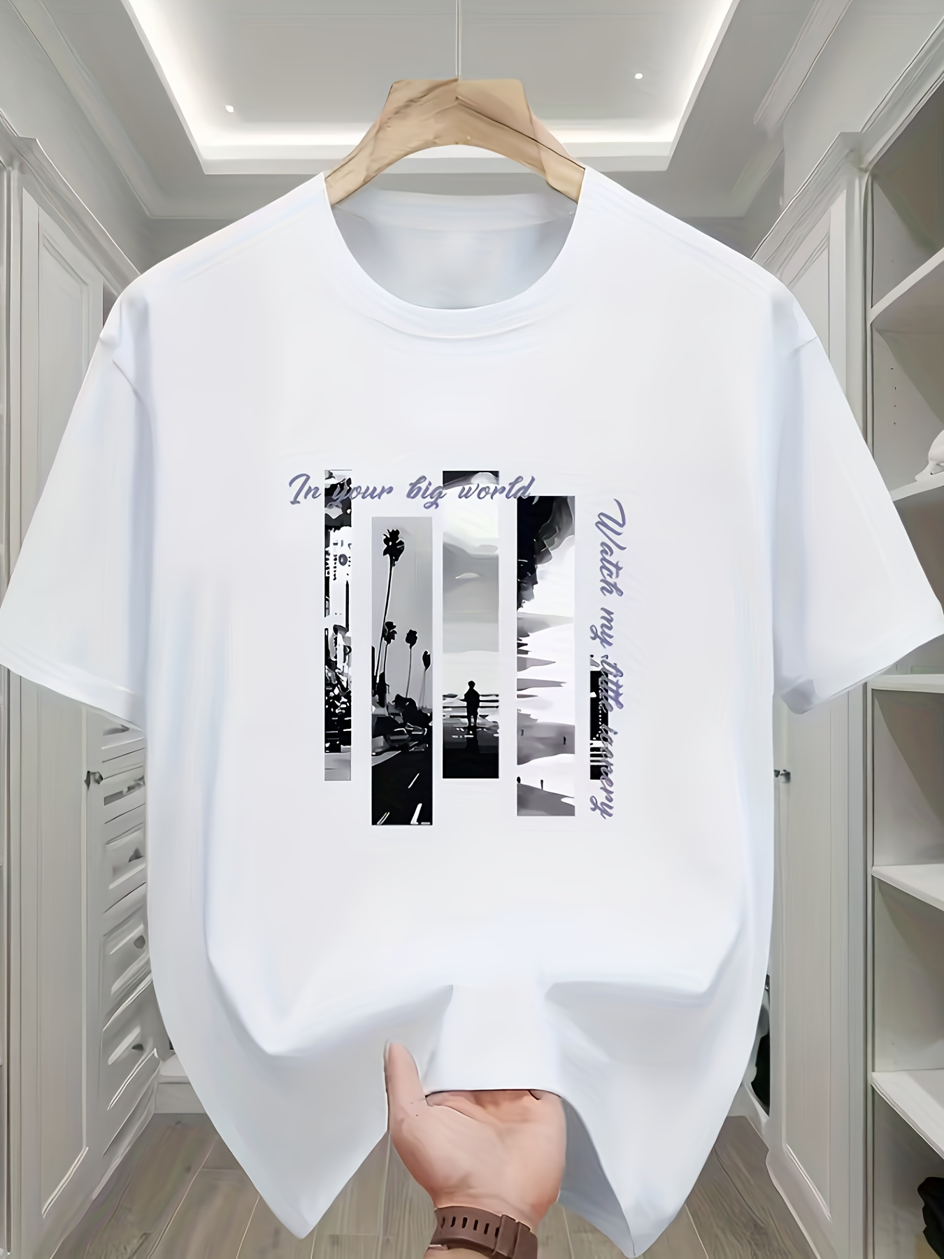 Men's Graphic T-Shirt Summer Cityscape With Palm Trees In Monochrome Sunset Urban Street