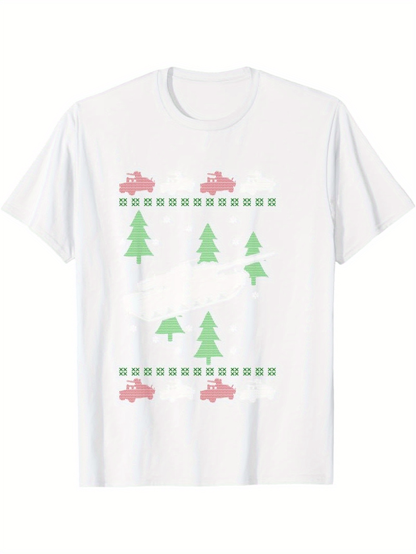 Men's Graphic T-Shirt Minimal Green Pine Trees And Red Cars Pattern Featuring Car