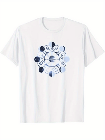 Men's Graphic T-Shirt Celestial Phases With Crescent Shadows And Swirling Light Moon
