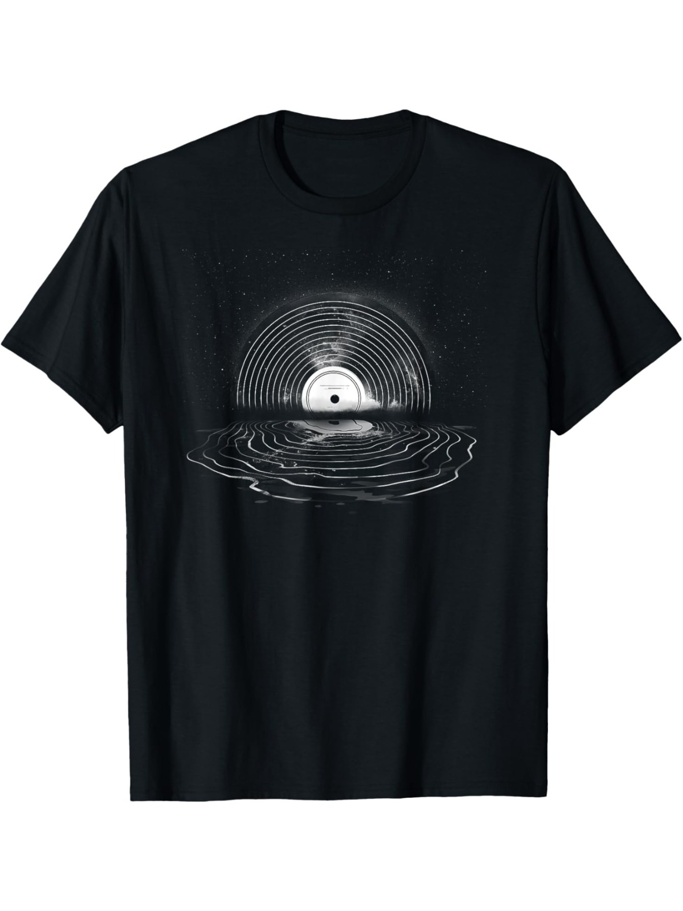 Men's Graphic T-Shirt Retro Water Reflection With Vinyl Record And Sunrise Effect