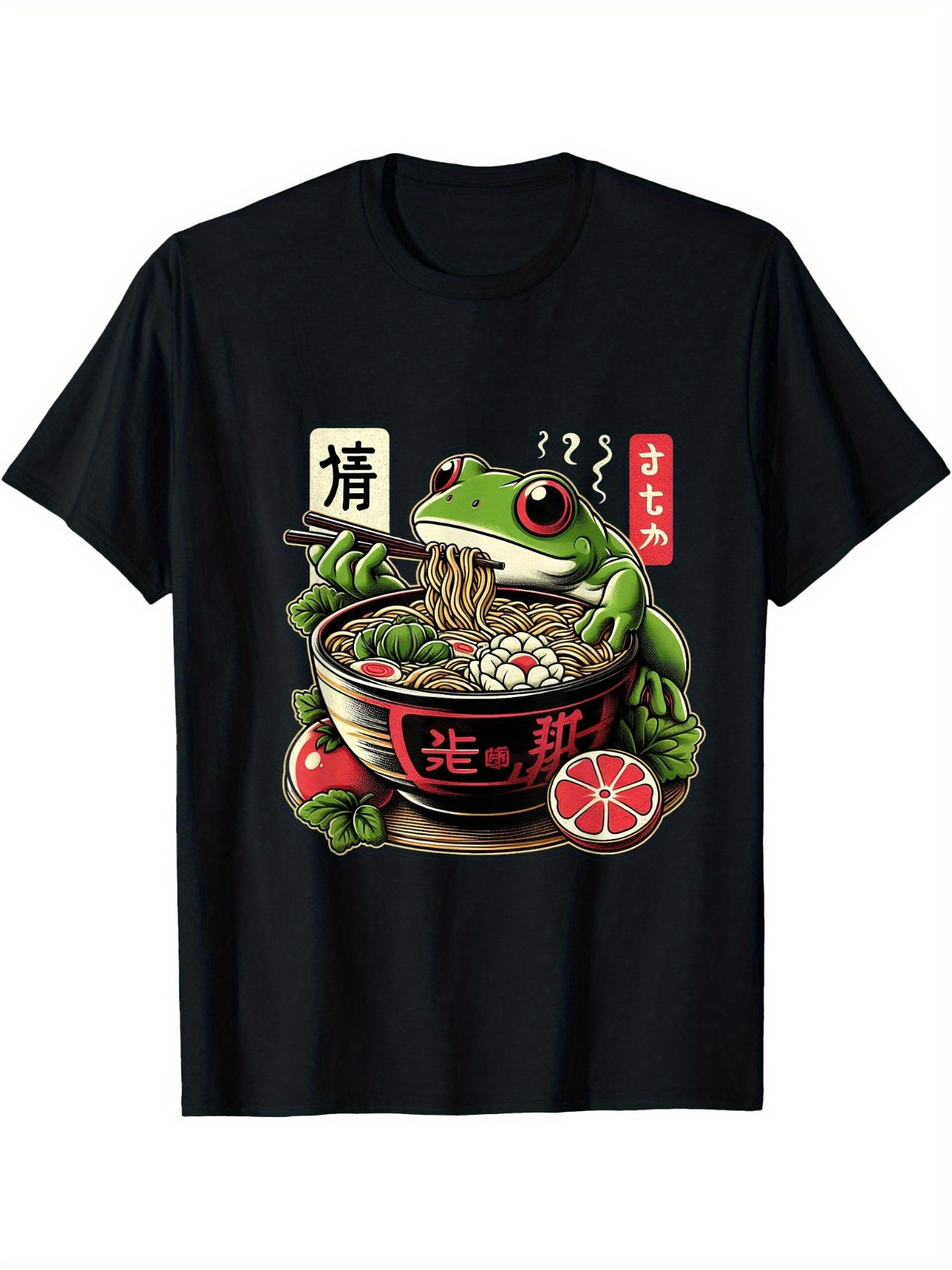 Men's Graphic T-Shirt Chopsticks Holding Hot Noodles Sitting Frog In Ramen Bowl