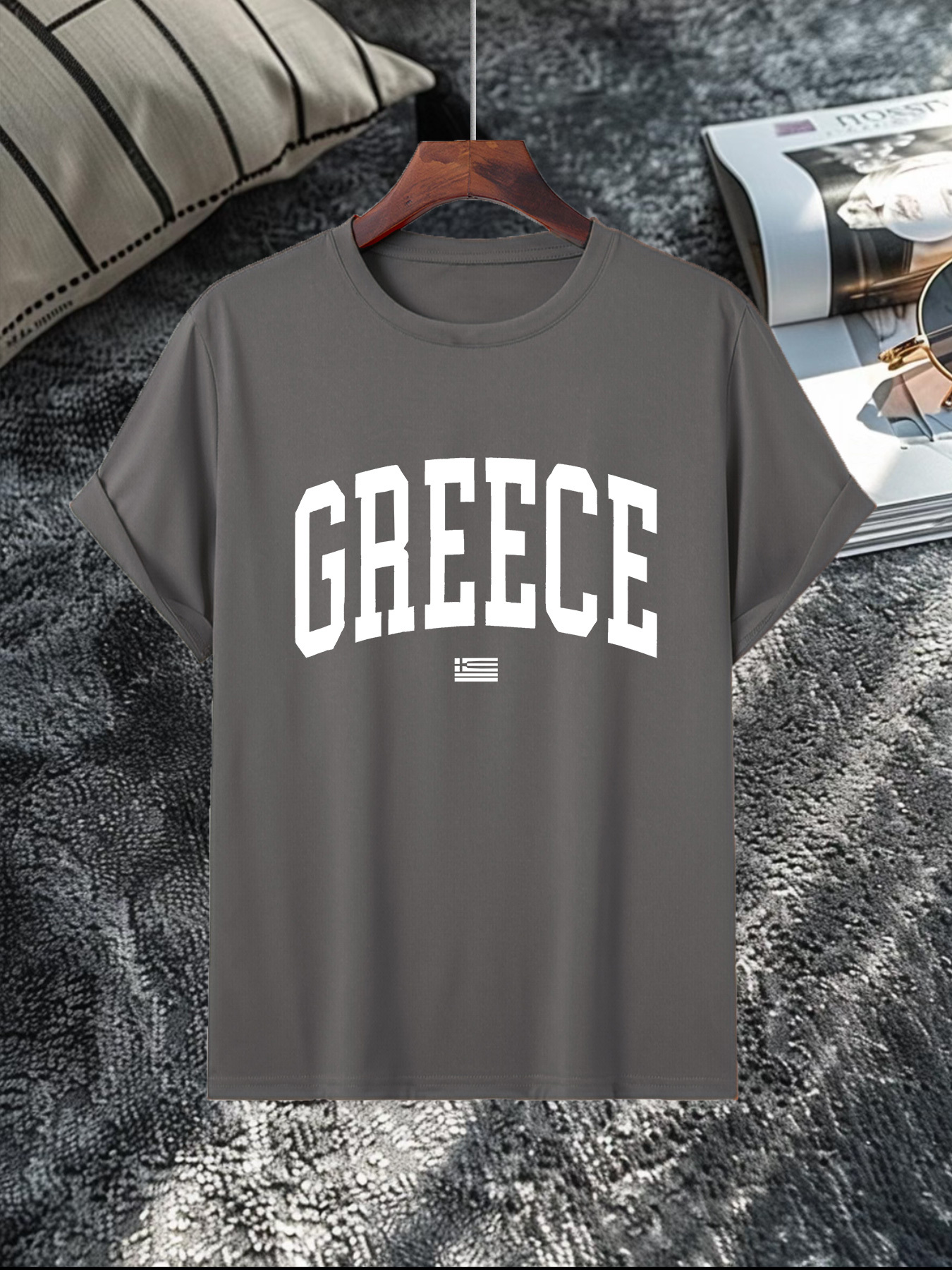 Men's Graphic T-Shirt Greece Bold Letters On Plain Cotton T Shirt