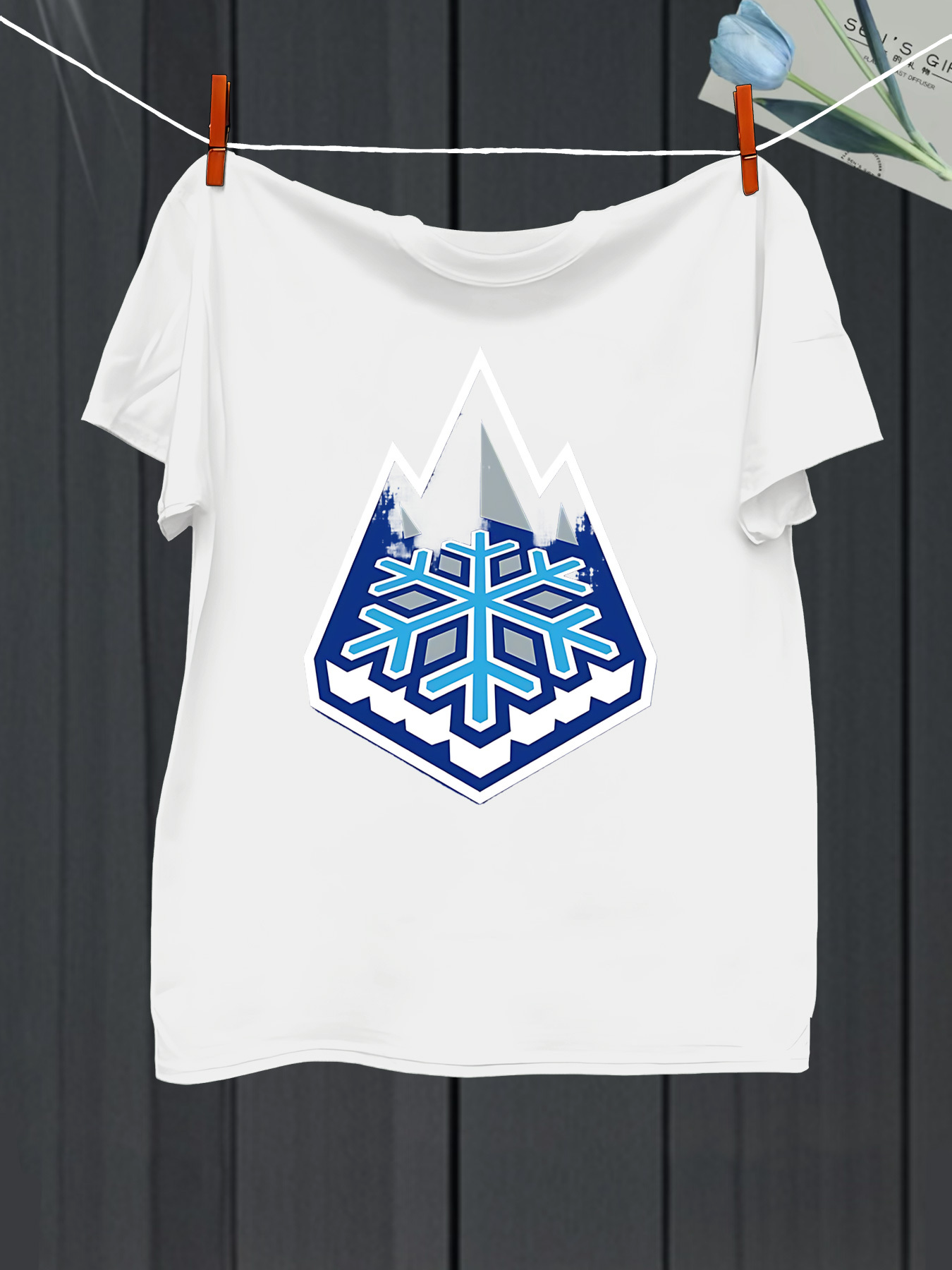 Men's Graphic T-Shirt Geometric Blue Snowflake Inside Mountain Shield Icon