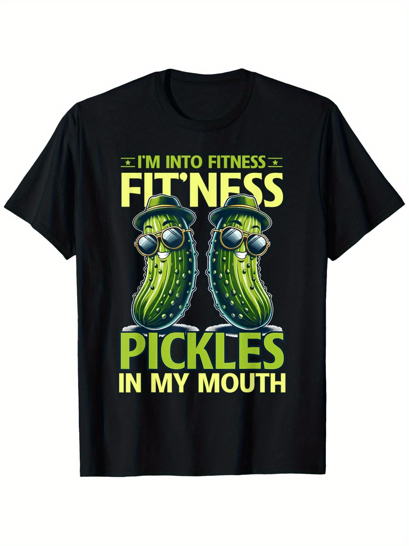 Men's Graphic T-Shirt Im Into Fitness Sunglasses Graphic With Two Pickles Wearing Headphones
