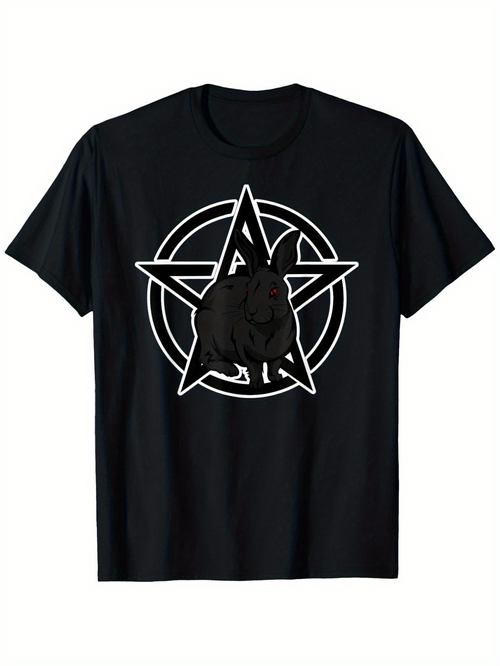 Men's Graphic T-Shirt Dark Geometric Star Symbol With Detailed Animal Silhouette Wolf