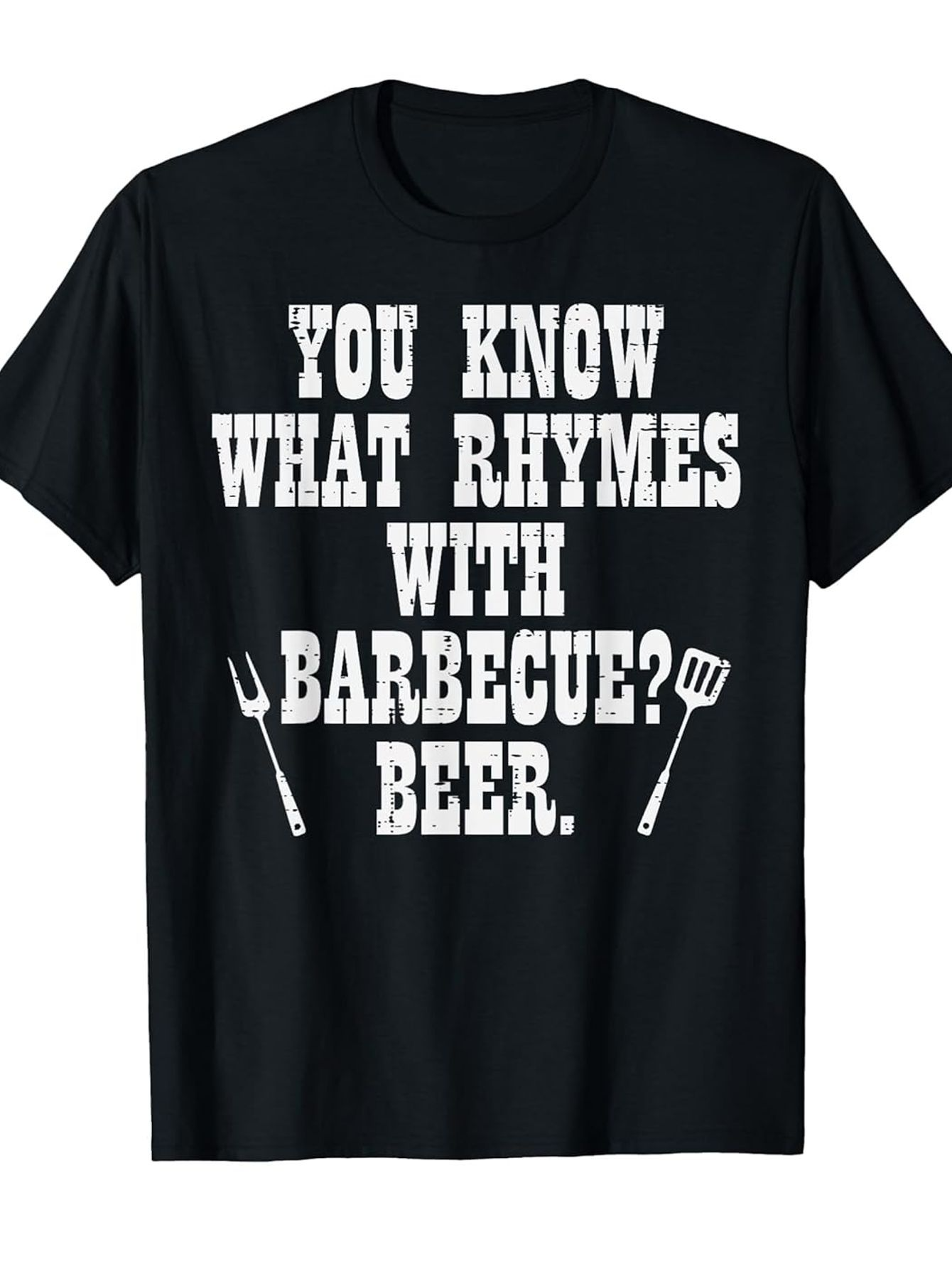 Men's Graphic T-Shirt You Know What Rhymes With Barbecue Beer With Grill Utensils On Black Tshirt