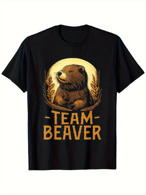 Men's Graphic T-Shirt Team Beaver Sitting Proudly Among Golden Grass Beaver