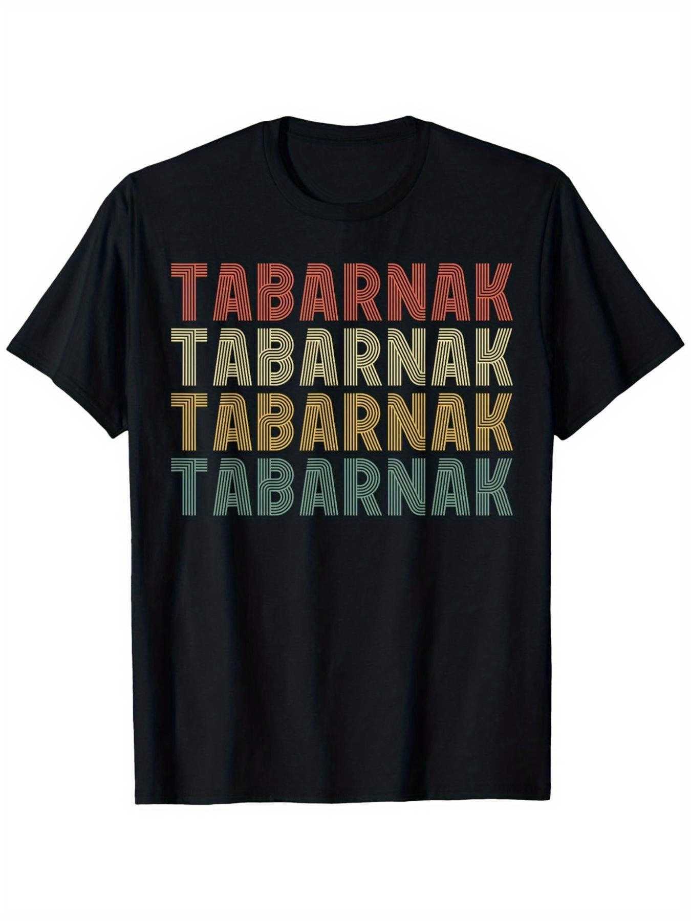 Men's Graphic T-Shirt Multicolor Stacked Bold Letters On Black Cotton Tabarnak