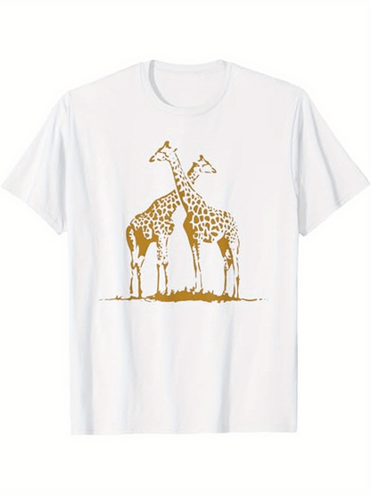 Men's Graphic T-Shirt Golden Sunlit Plain With Two Calm Grazing Giraffes Majestic Giraffe