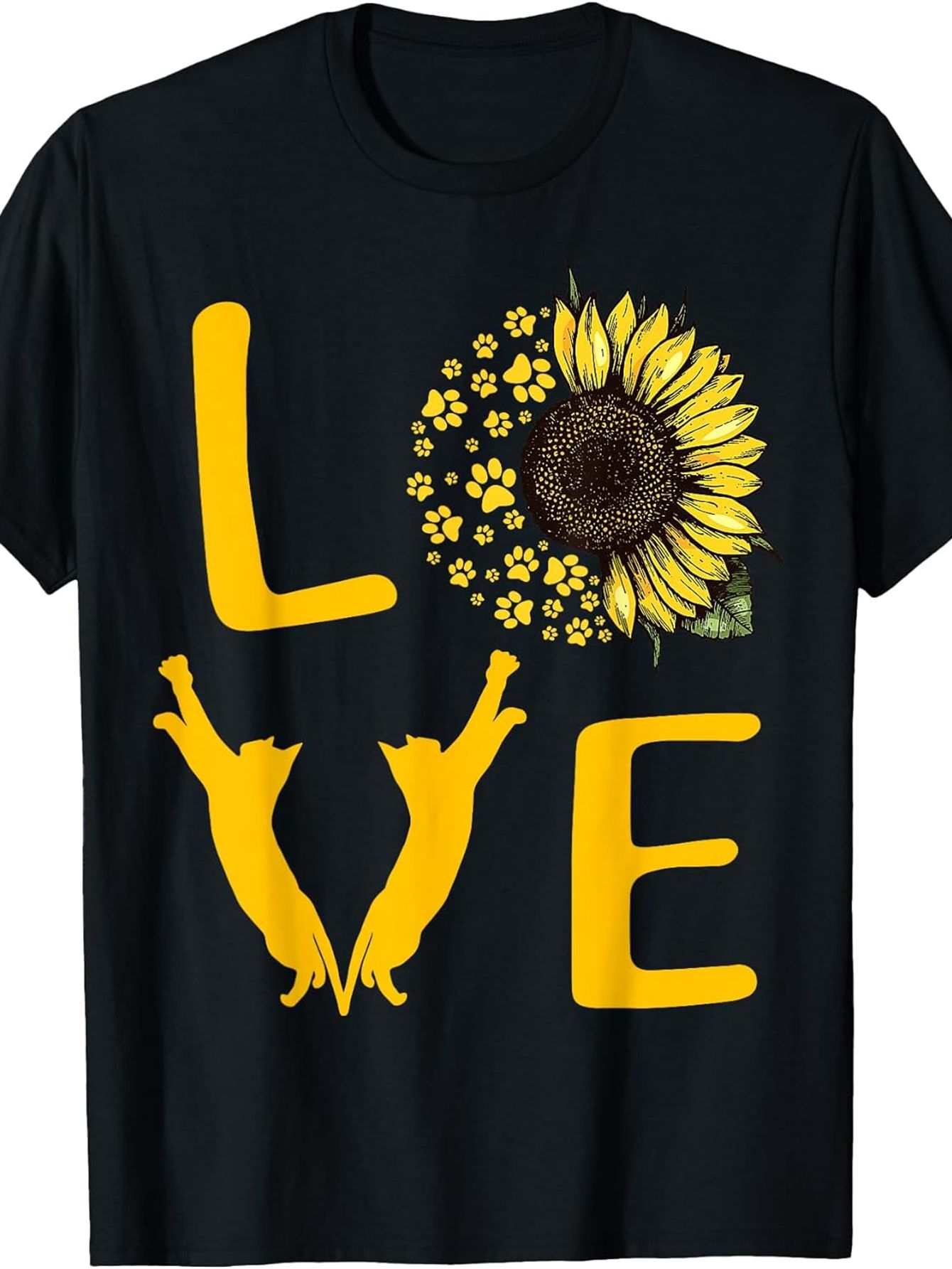 Men's Graphic T-Shirt Love With Sunflower And Playful Cats Graphic Design