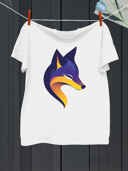 Men's Graphic T-Shirt Colorful Gradient Curves With Sharp Lines Featuring A Modern Artistic Fox