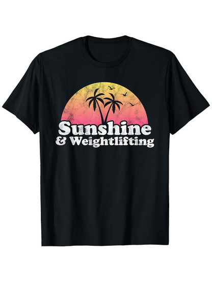 Men's Graphic T-Shirt Sunshine And Weightlifting Silhouetted Palm Trees With Vibrant Sunset Birds Flying