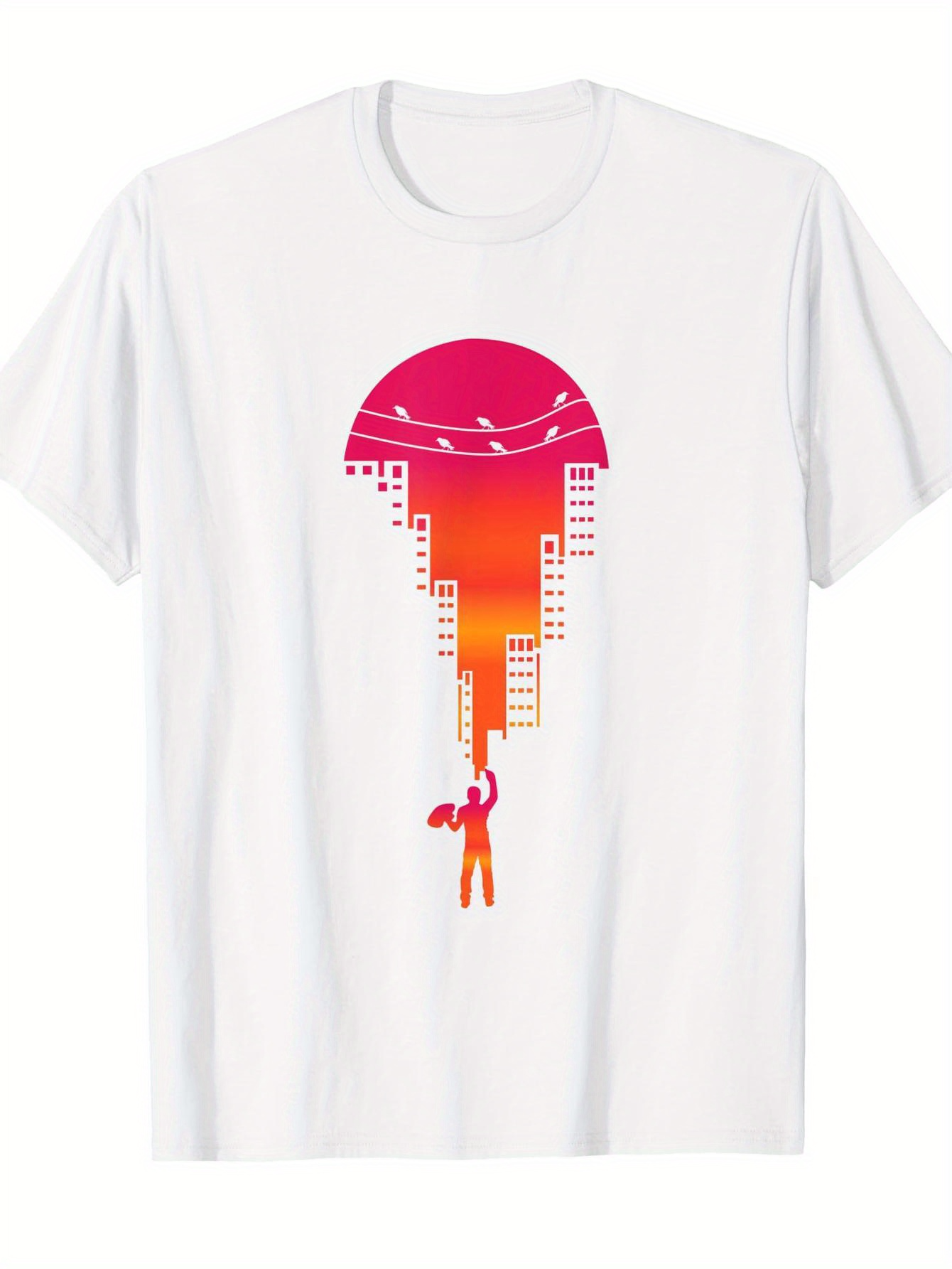 Men's Graphic T-Shirt Vivid City Silhouette With Dramatic Sunset Behind Tall Buildings