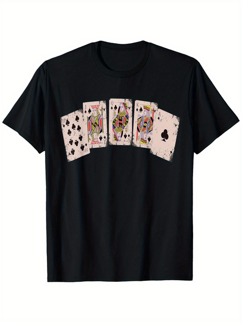 Men's Graphic T-Shirt Classic Poker Cards On Vintage Patterned Dark Black Background T Shirt
