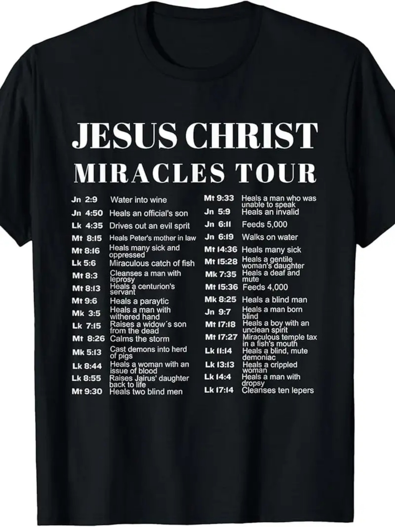 Men's Graphic T-Shirt Jesus Christ Miracles Tour Bible Verse References With Bold Text T Shirt