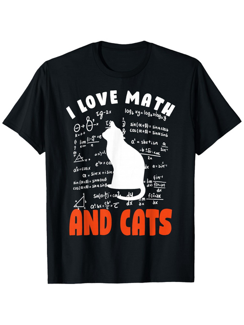 Men's Graphic T-Shirt I Love Math And Cats Surrounded By Handwritten Formulas White Cat