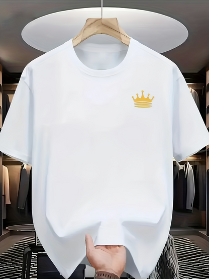 Men's Graphic T-Shirt Minimal Gold Crown With Subtle Royal Accents White Tee