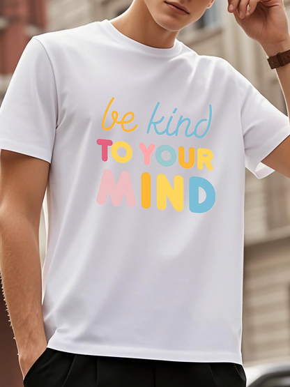 Men's Graphic T-Shirt Be Kind Pastel Multicolor Letters On Simple White Shirt Mind