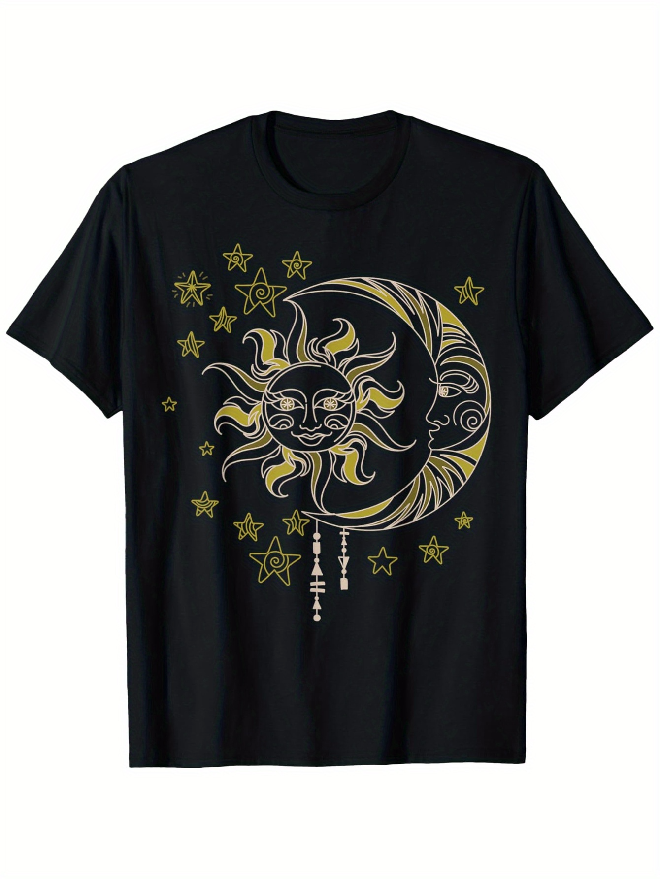 Men's Graphic T-Shirt Celestial Sun And Moon With Shining Golden Stars Cosmic Sky