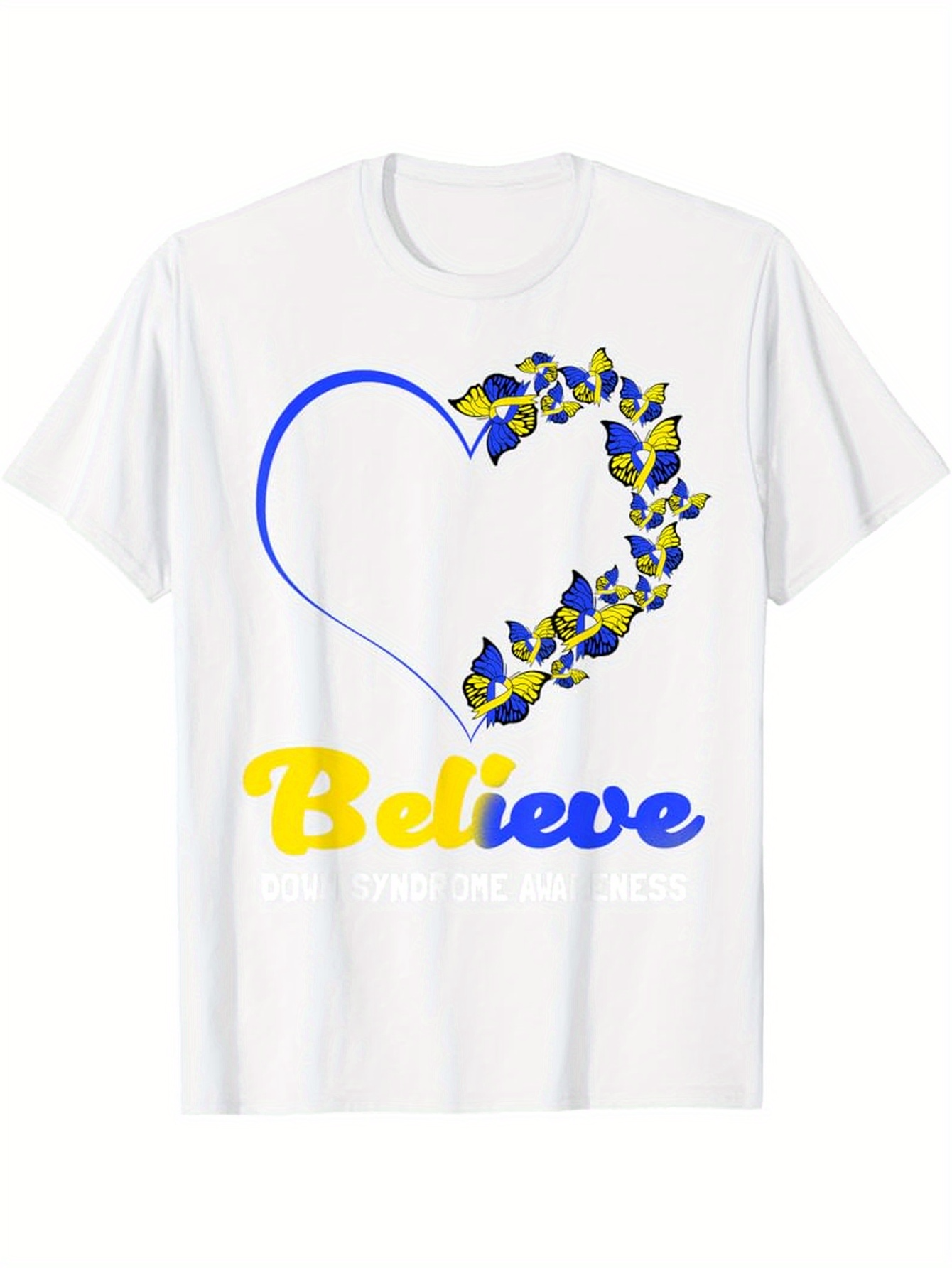 Men's Graphic T-Shirt Believe Vibrant Blue And Gold Butterflies Circling An Open Heart