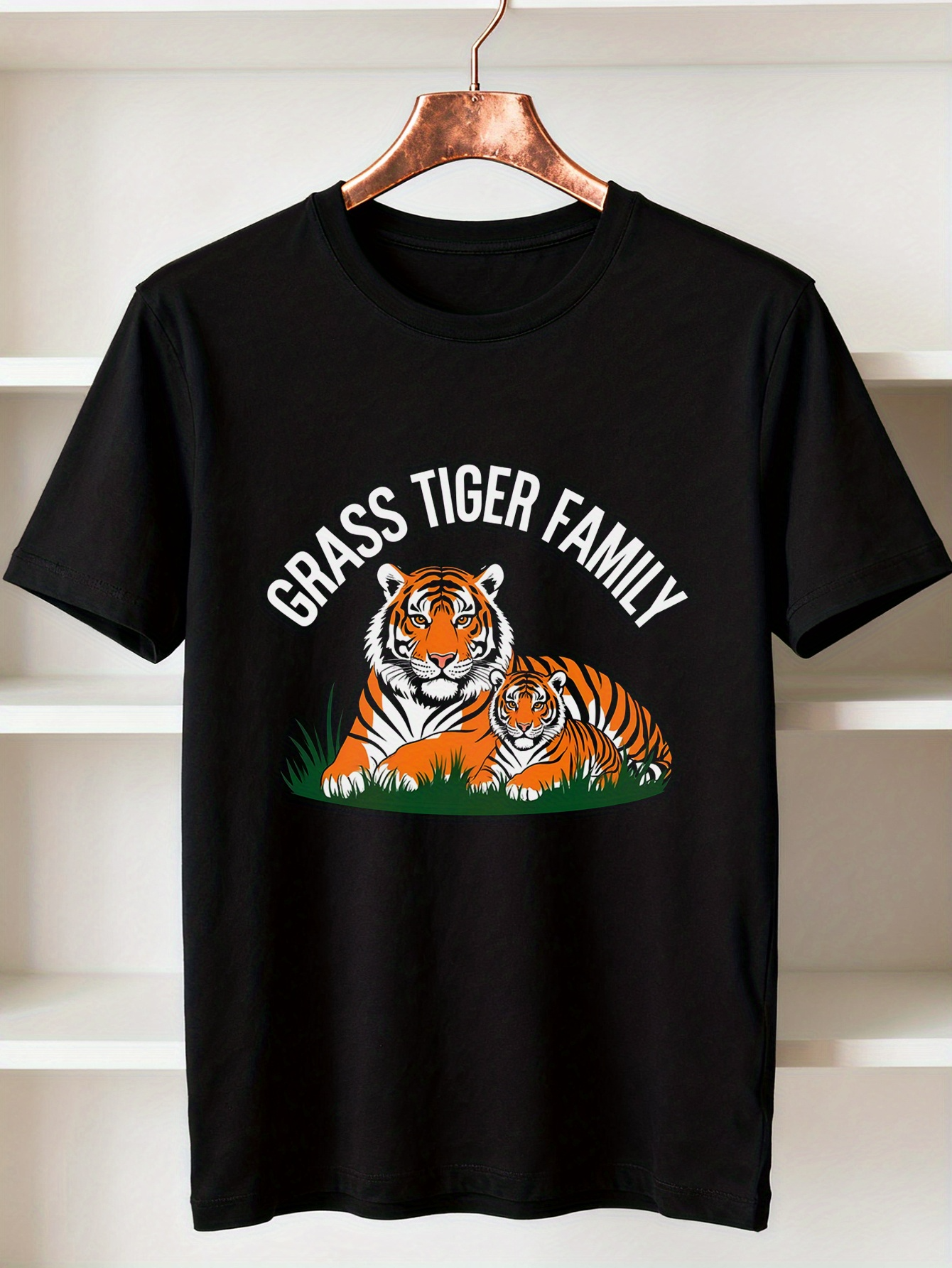 Men's Graphic T-Shirt Grass Tiger Family Relaxing On Vibrant Green Grass Majestic Wild Tiger