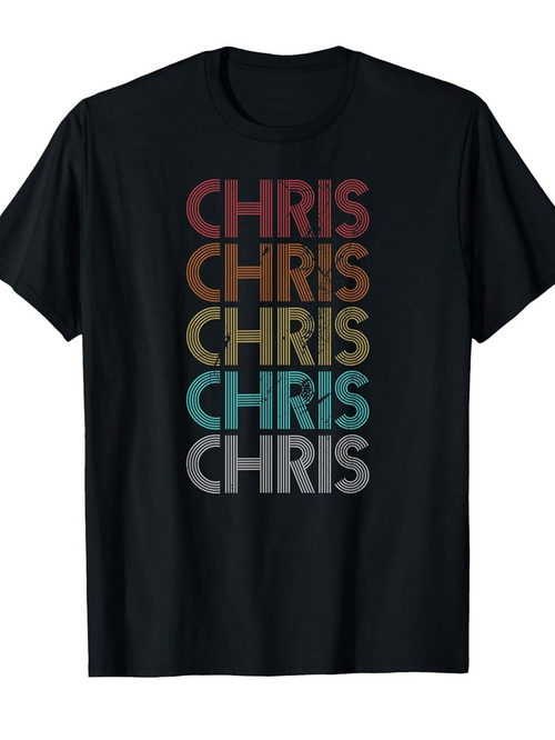 Men's Graphic T-Shirt Multicolor Faded Retro Typography Pattern Stacked Name Chris