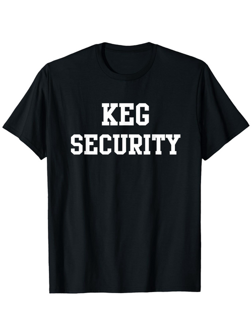 Men's Graphic T-Shirt Keg Security Bold White College Lettering On Black T Shirt
