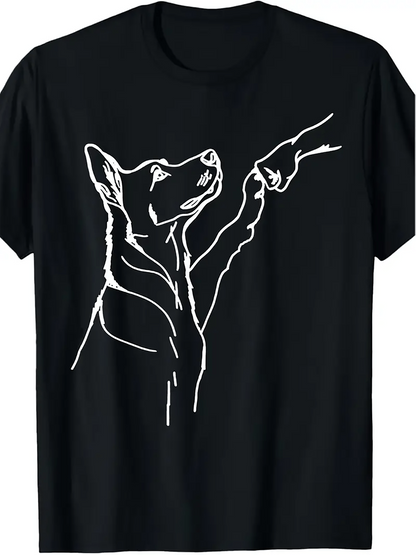 Men's Graphic T-Shirt Minimal Line Art Dog Touching Human Hand T Shirt