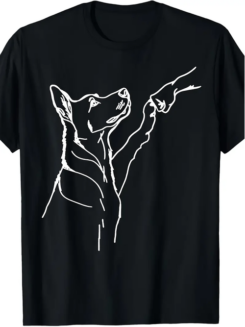 Men's Graphic T-Shirt Minimal Line Art Dog Touching Human Hand T Shirt
